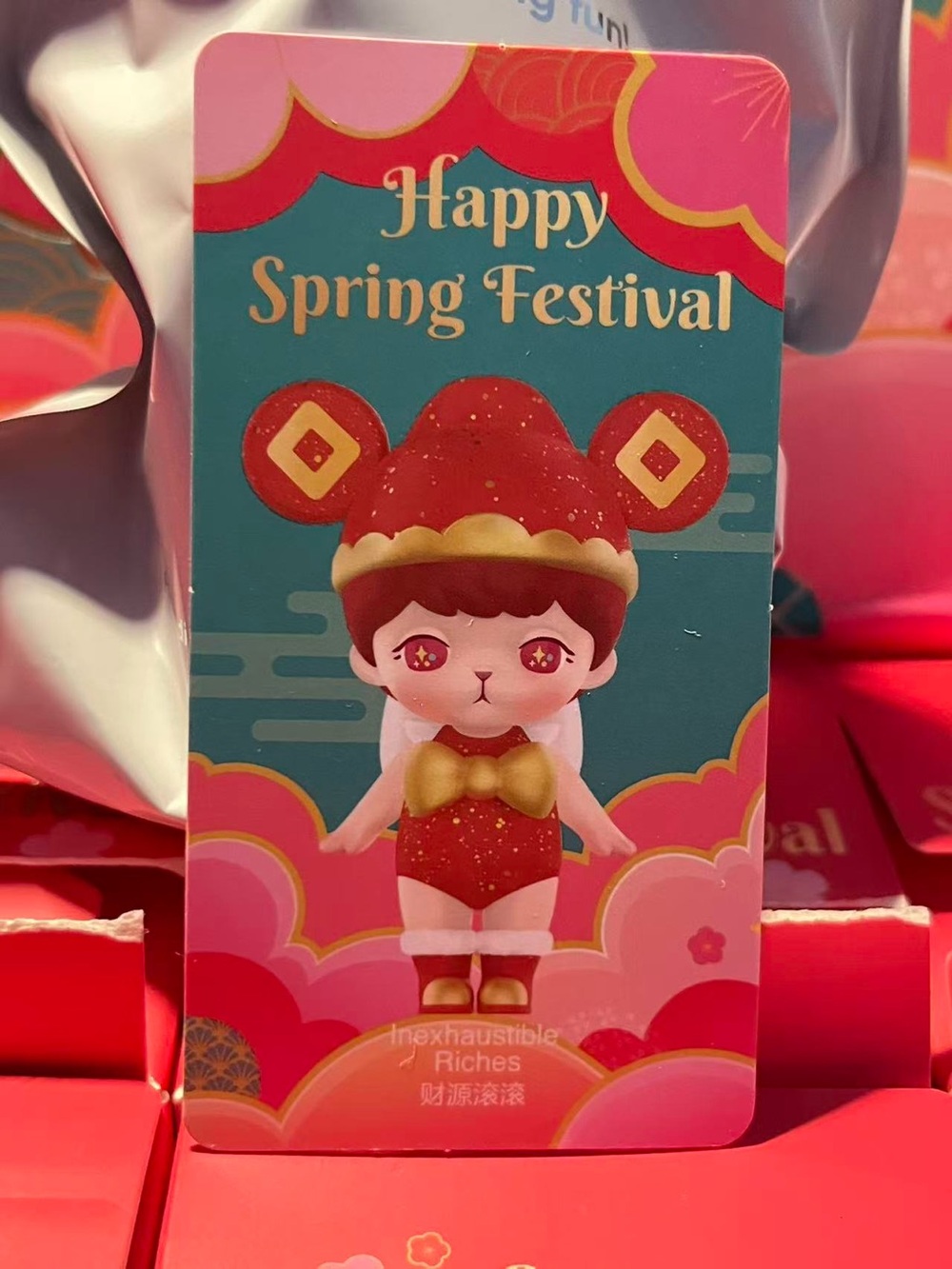 Happy Spring Festival Kids Figurine Card - Pink and Red